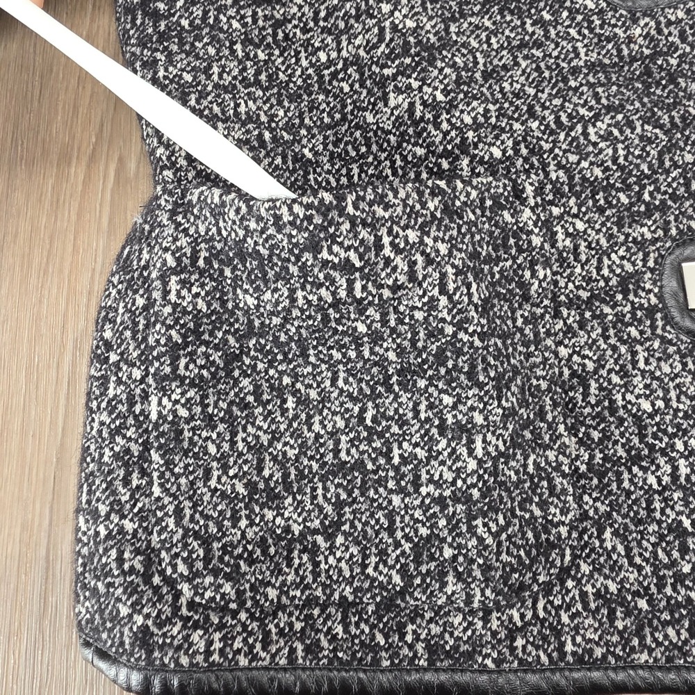 Sandro Tweed Jacket Black White Leather Trim Blazer Women‎ Size 36 - Picture 10 of 11